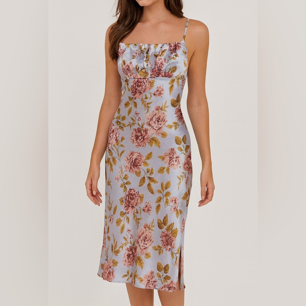 Inspired Hearts Floral satin Maxi Dress - Pink and Yellow Blooms